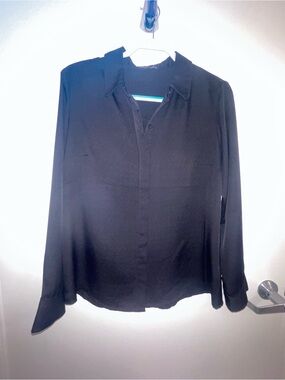 Express Black Long Sleeve Button-Down Blouse
